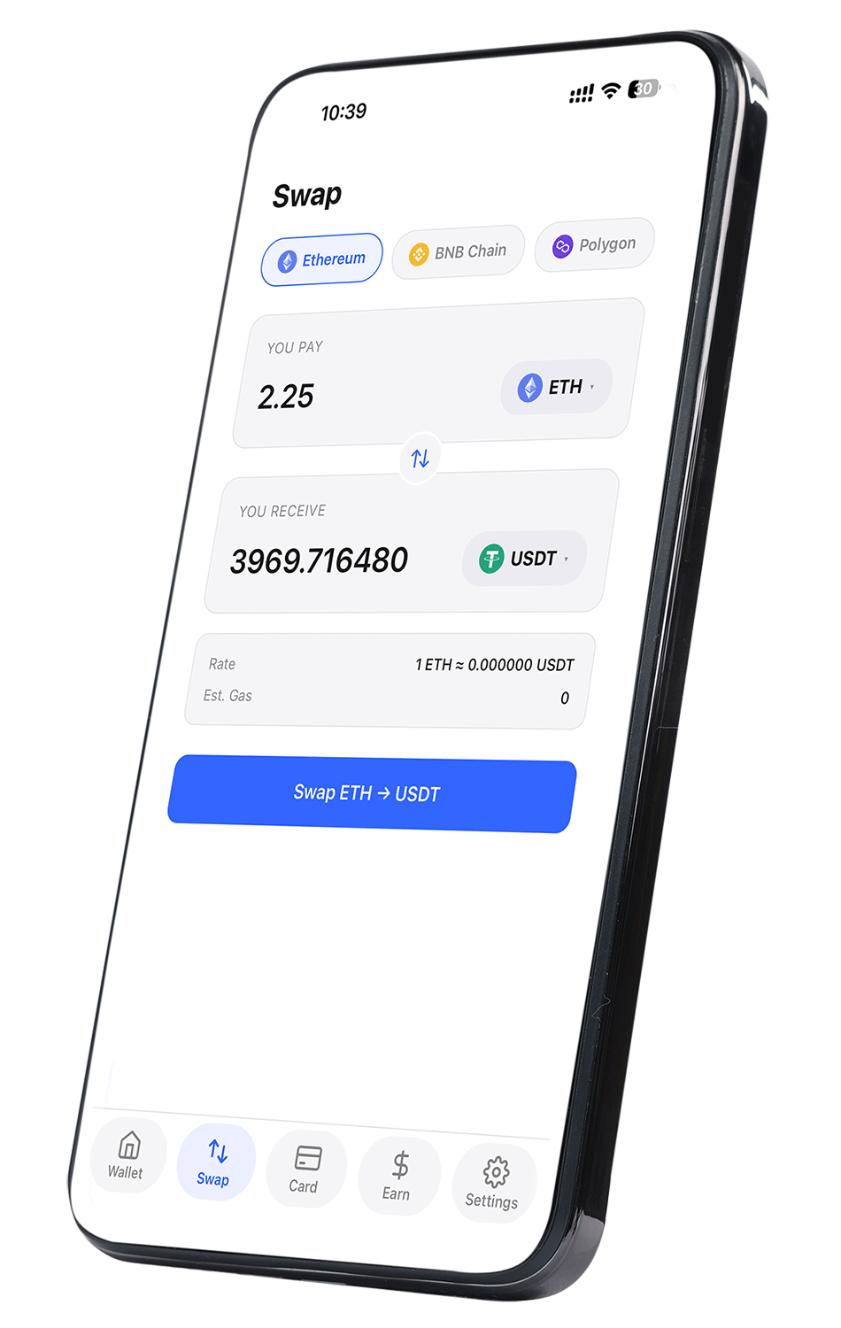 Meton Wallet token swap screen